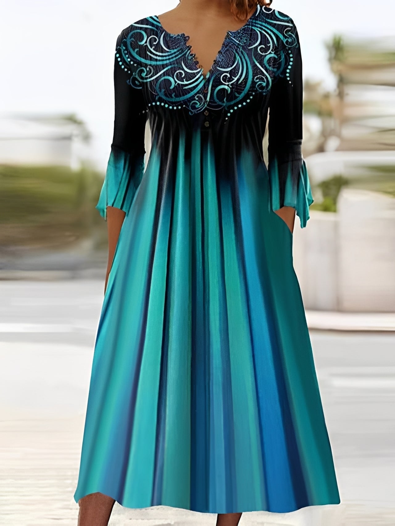 Bonnie - Robe midi élégante avec manches 3/4 pour femmes
