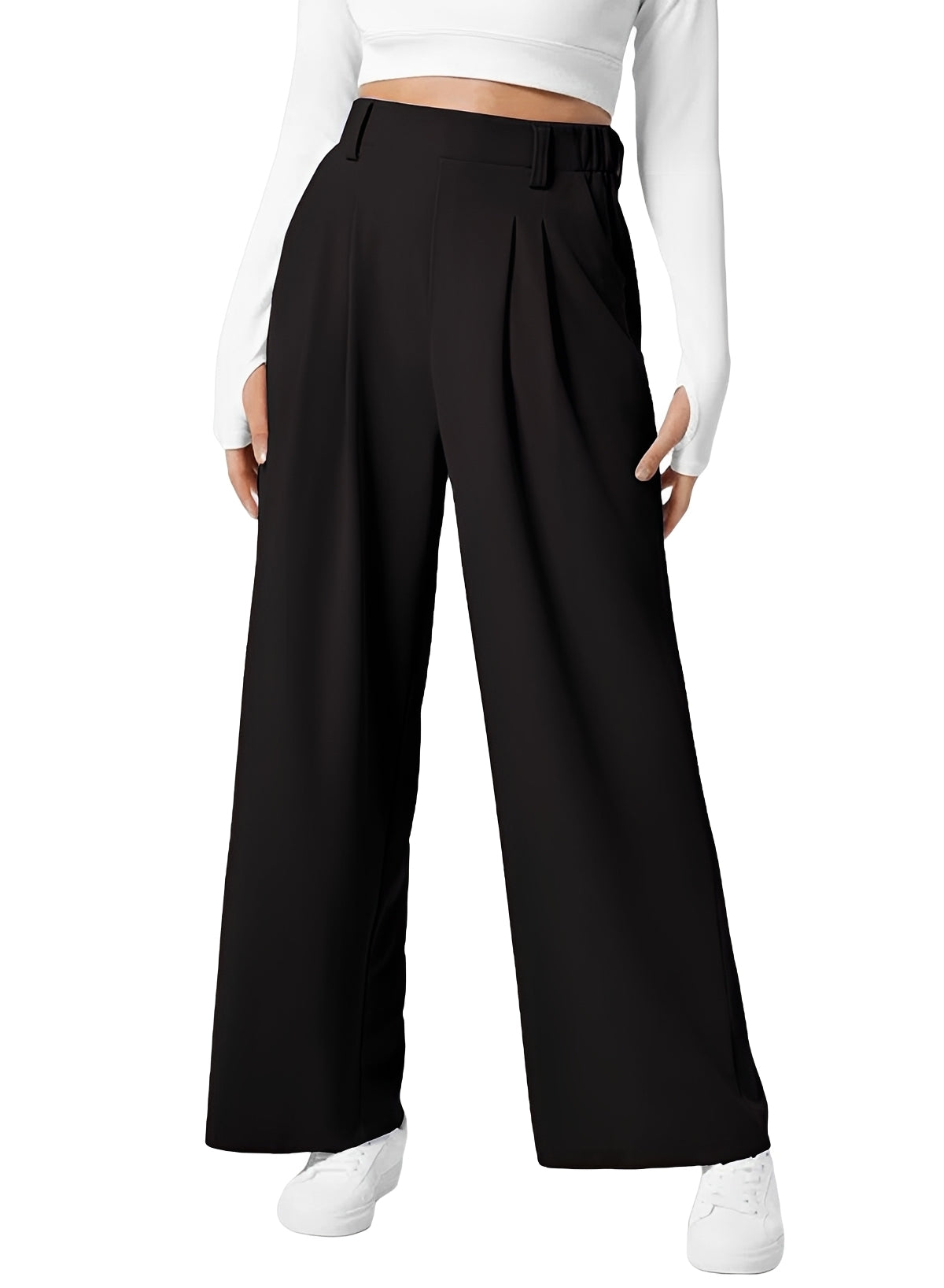 Kyla - Pantalon Taille Haute Élastique à Coupe Large