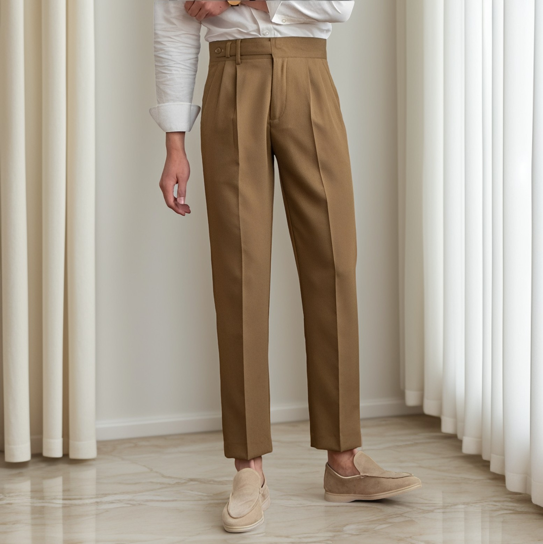 Kristian - Pantalon élégant plissé avec boucle pour hommes