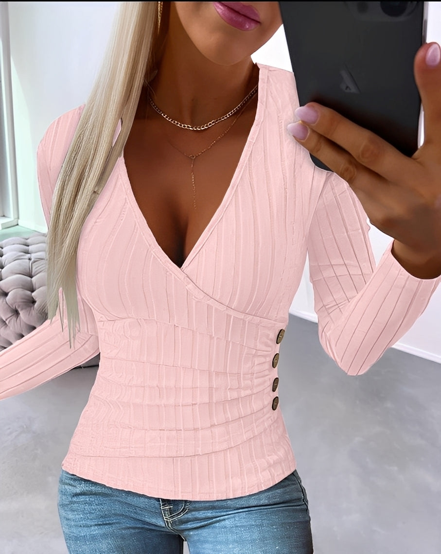 Annie - Lässiger gestreifter Pullover mit V-Ausschnitt für Damen