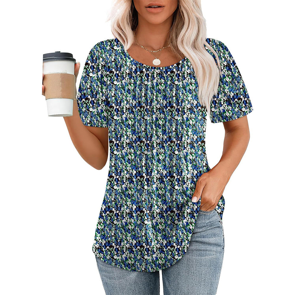 Patricia - Chemise plissée décontractée avec encolure ronde pour femmes