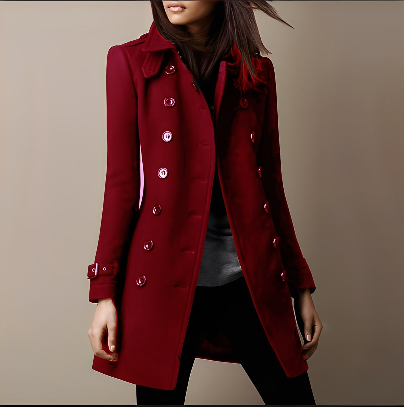 Aryana - Élégant manteau en laine à double boutonnage pour femme