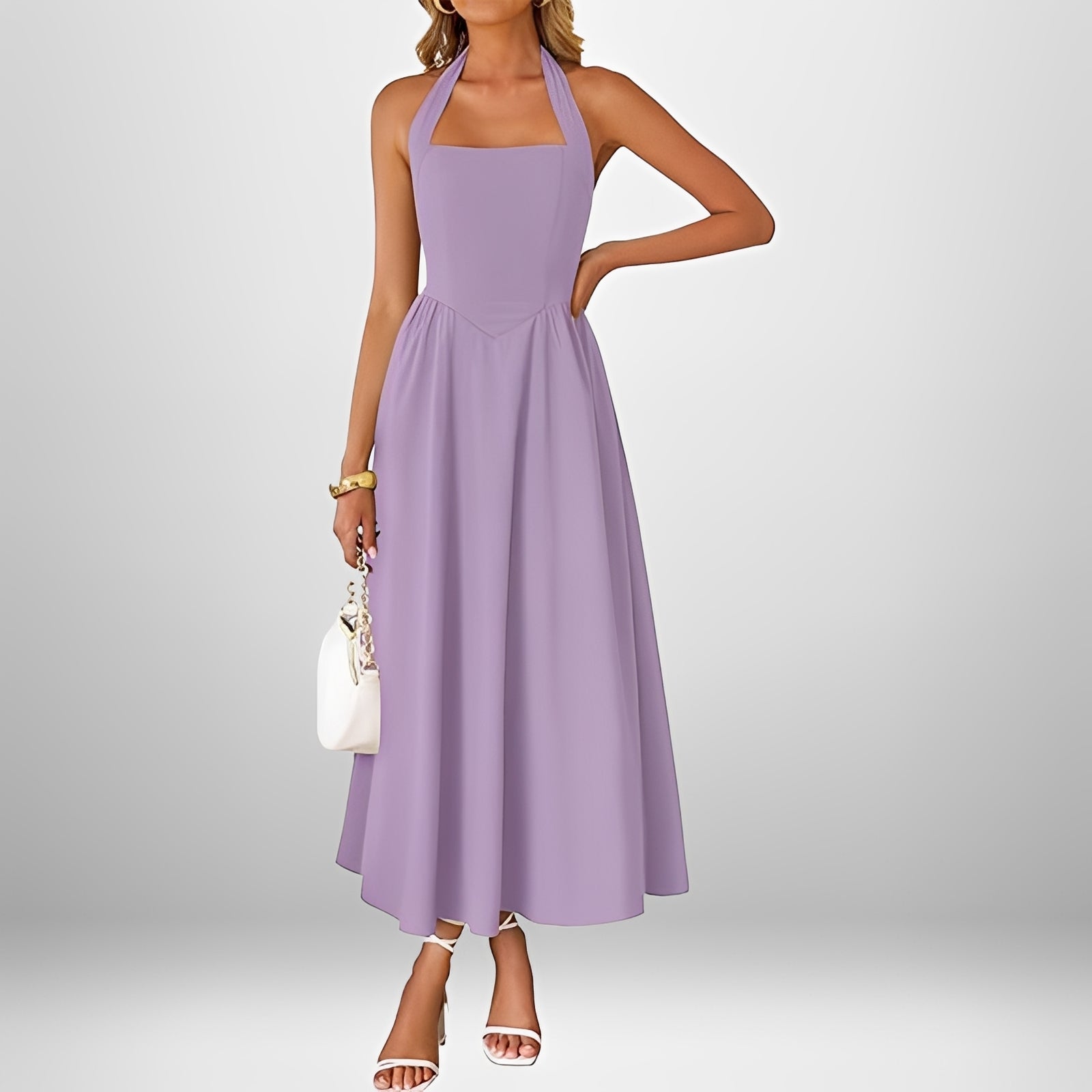 Joanna - Élégante Robe Midi à Col Halter