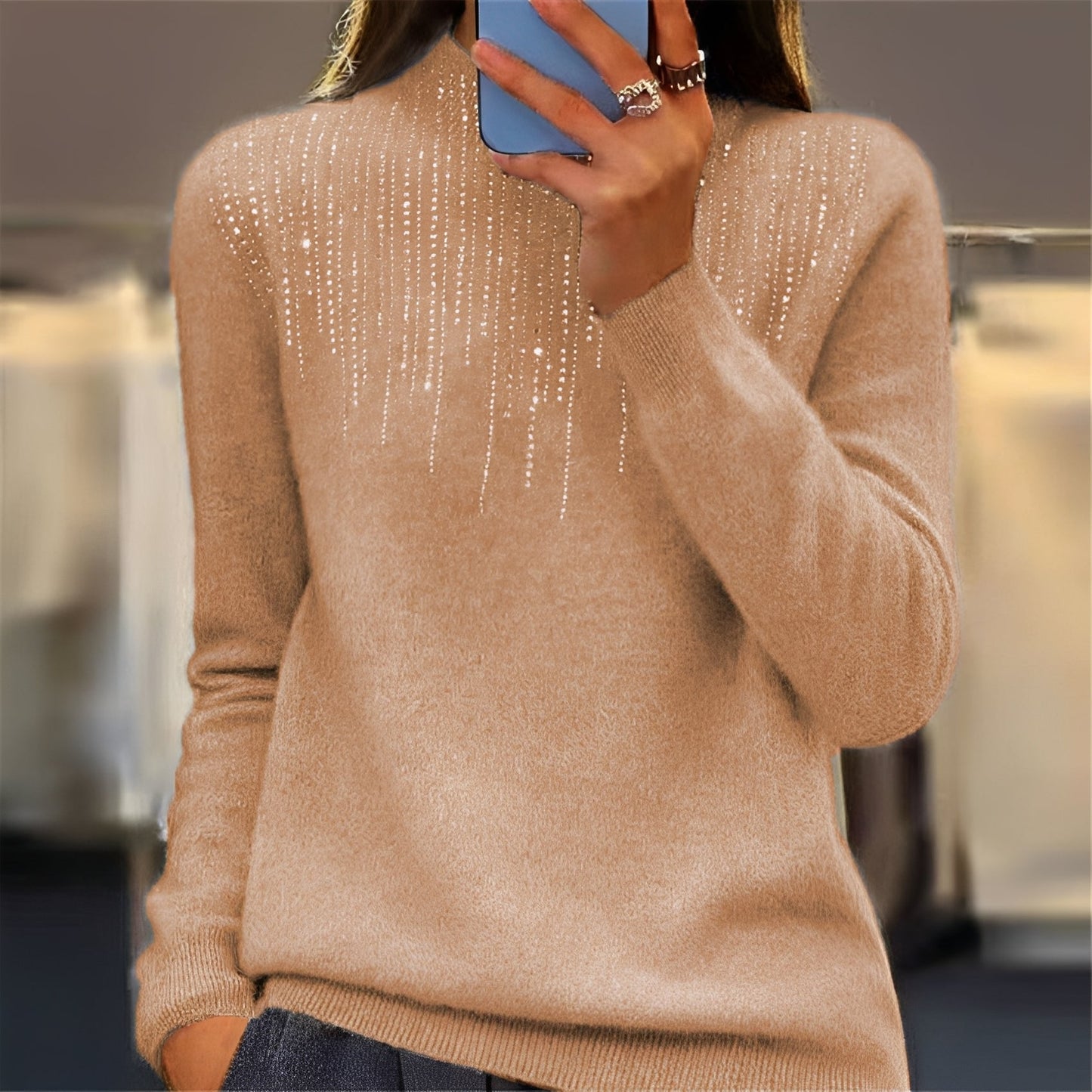 Lucia - Shimmering sweater with mid-height turtleneck for women