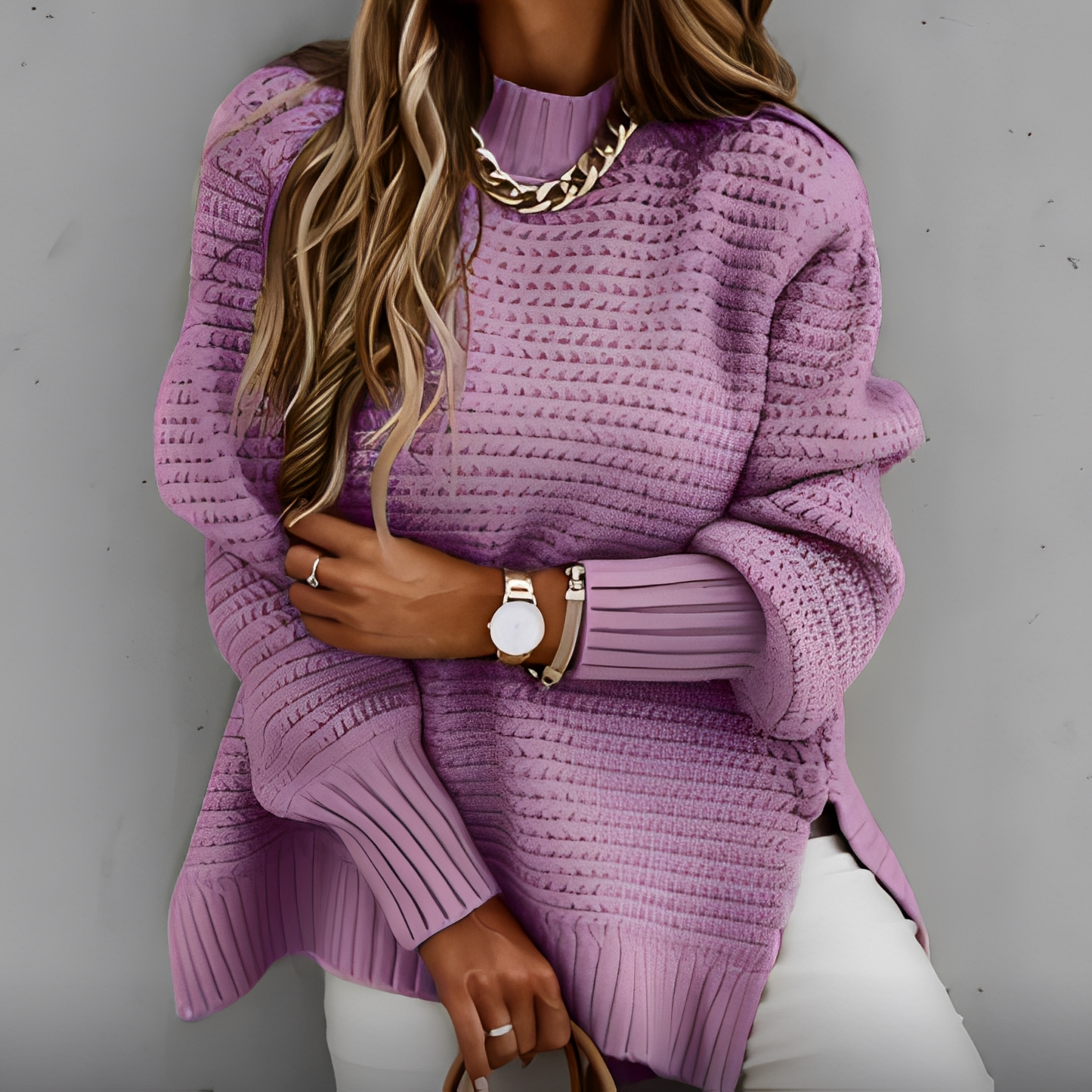 Joanne - Stylish sweater with side slit for women