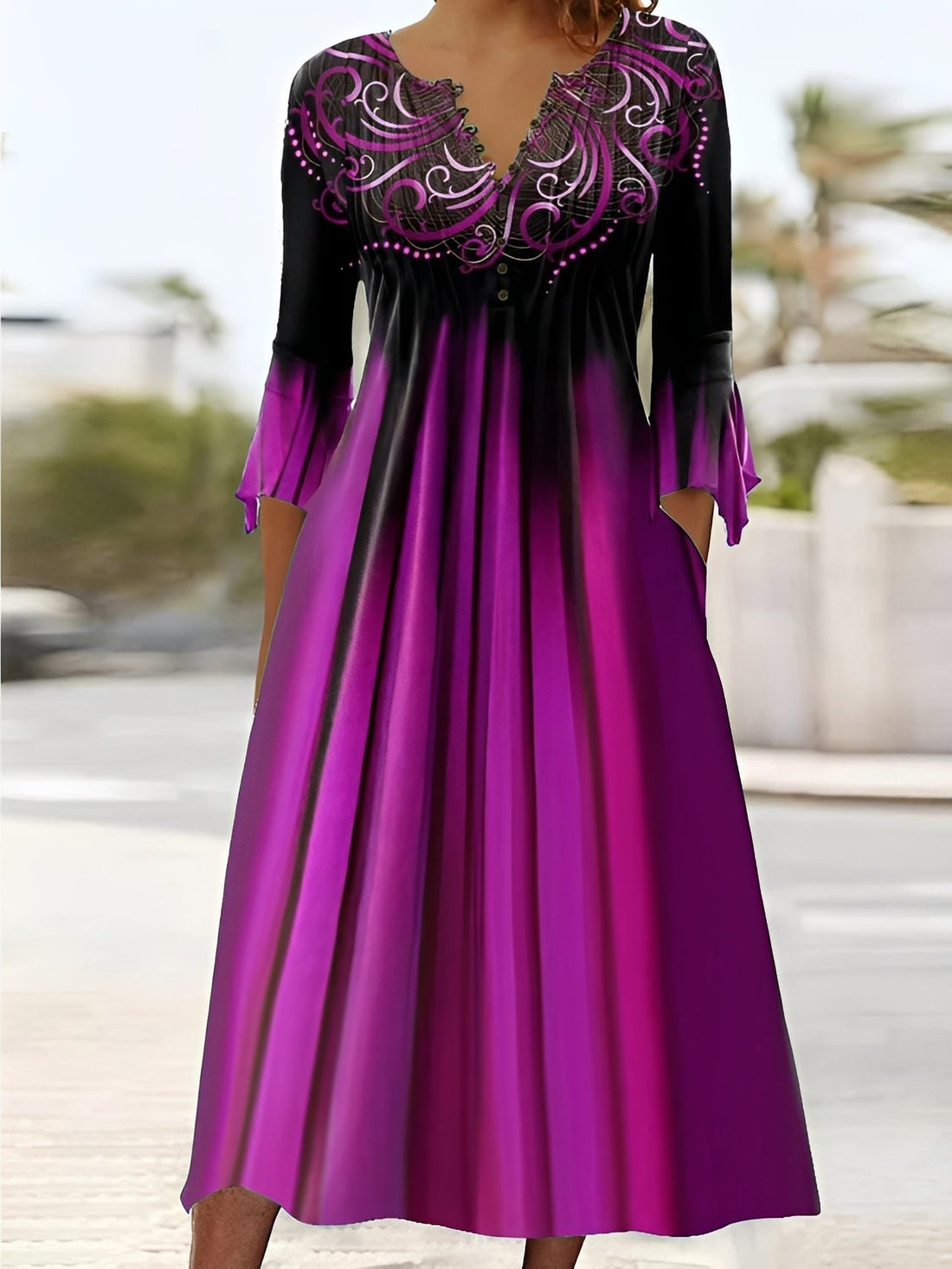 Bonnie - Robe midi élégante avec manches 3/4 pour femmes
