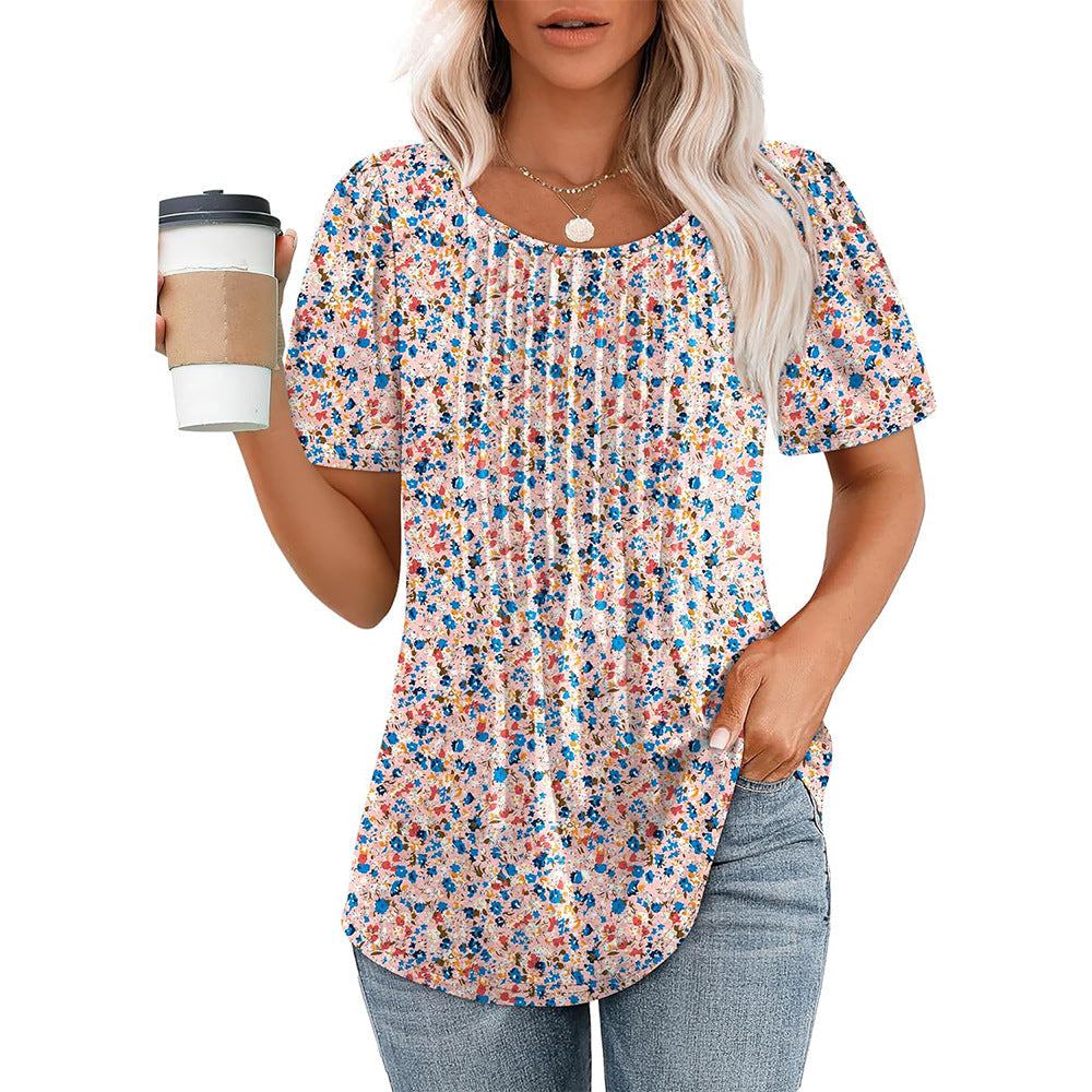 Patricia - Chemise plissée décontractée avec encolure ronde pour femmes