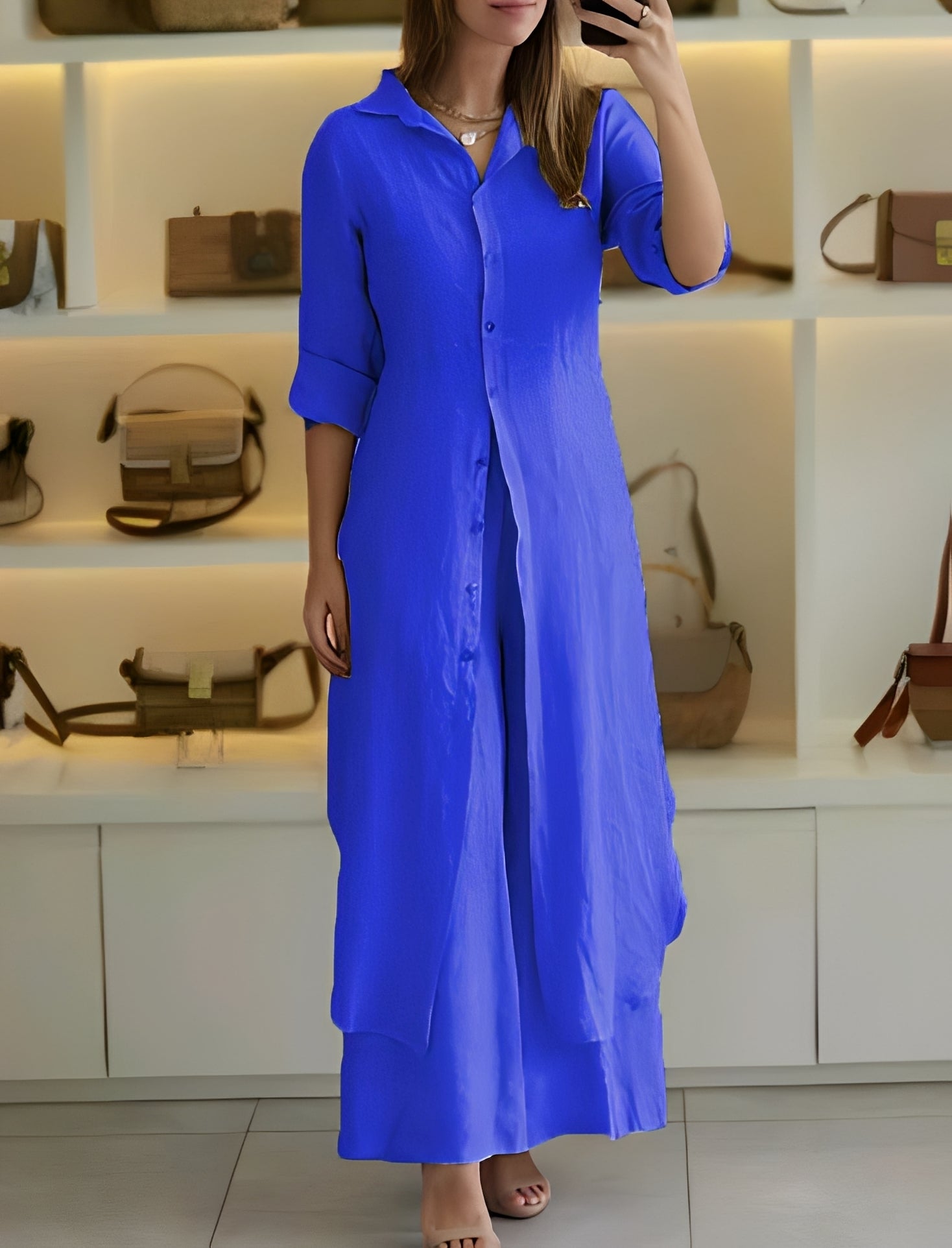 Telsa - Ensemble féminin deux pièces chic avec chemise longue