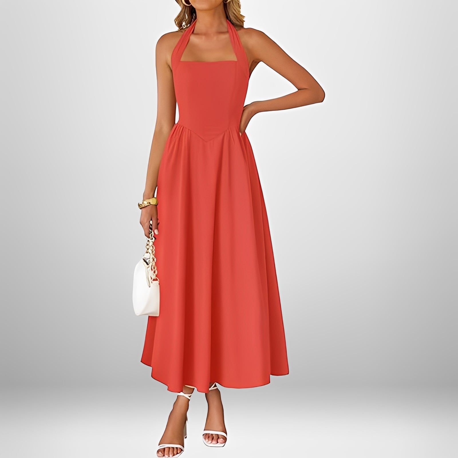 Joanna - Élégante Robe Midi à Col Halter