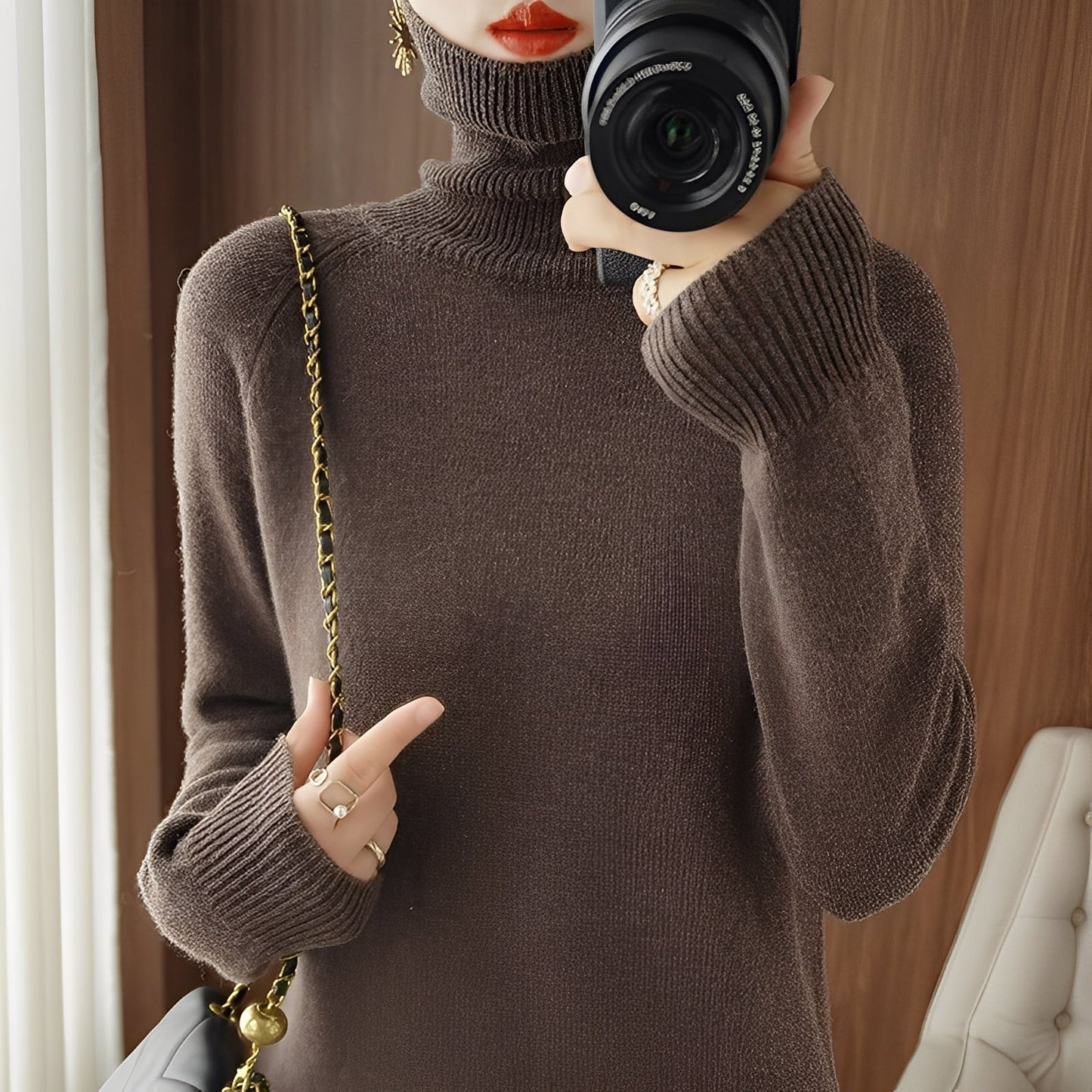 Kaycee - Pull en tricot moderne avec col roulé pour femmes