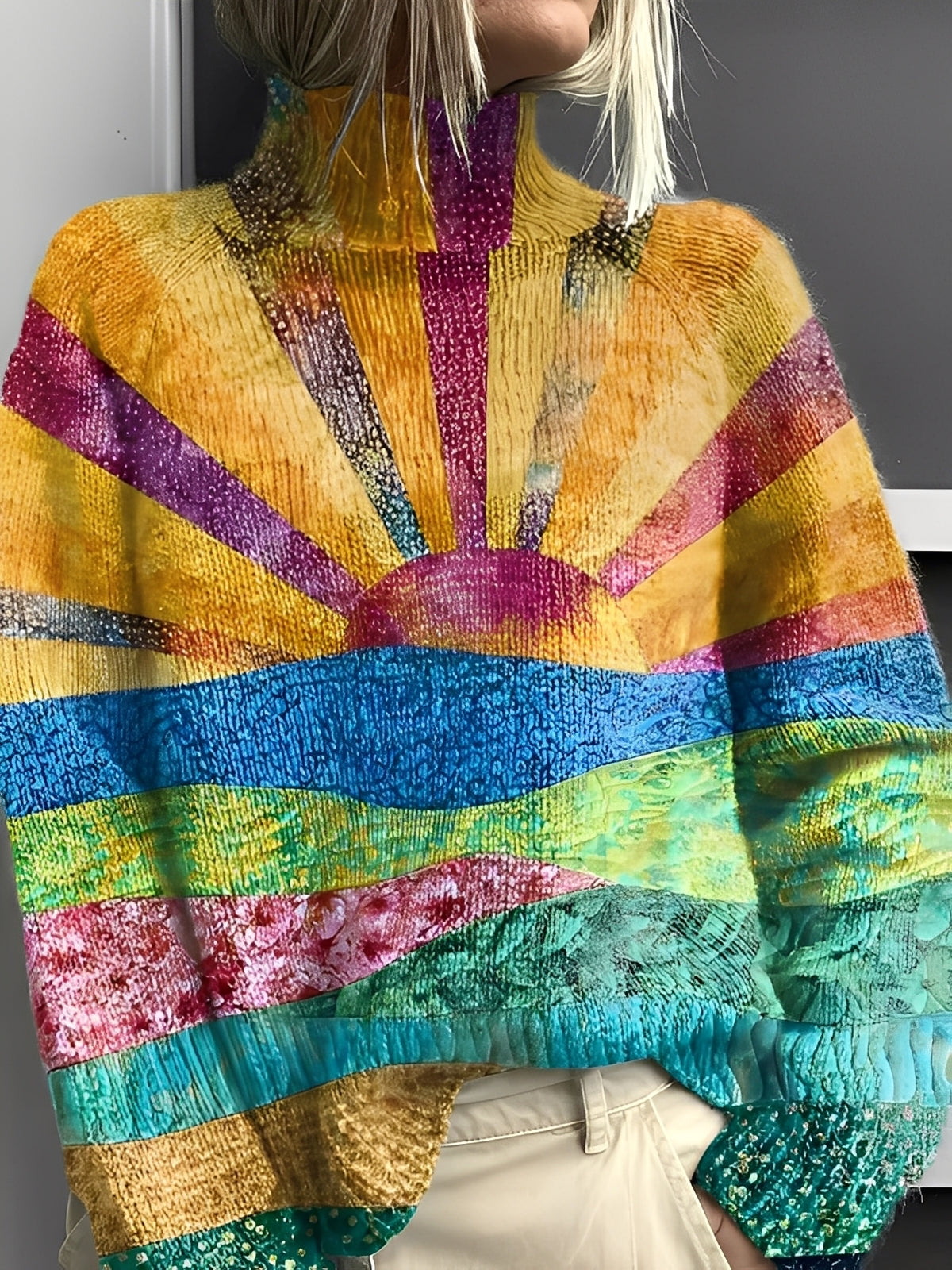 Giselle - Pull femme tendance au col roulé coloré