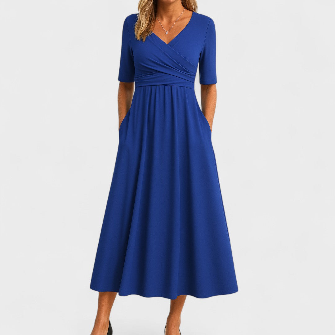 Riley – Robe Midi Sophistiquée avec Col en Surplice