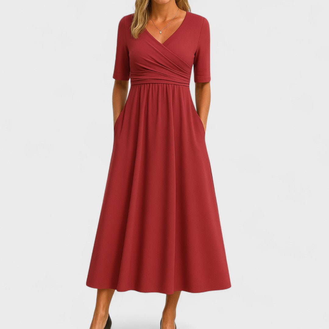Riley – Robe Midi Sophistiquée avec Col en Surplice