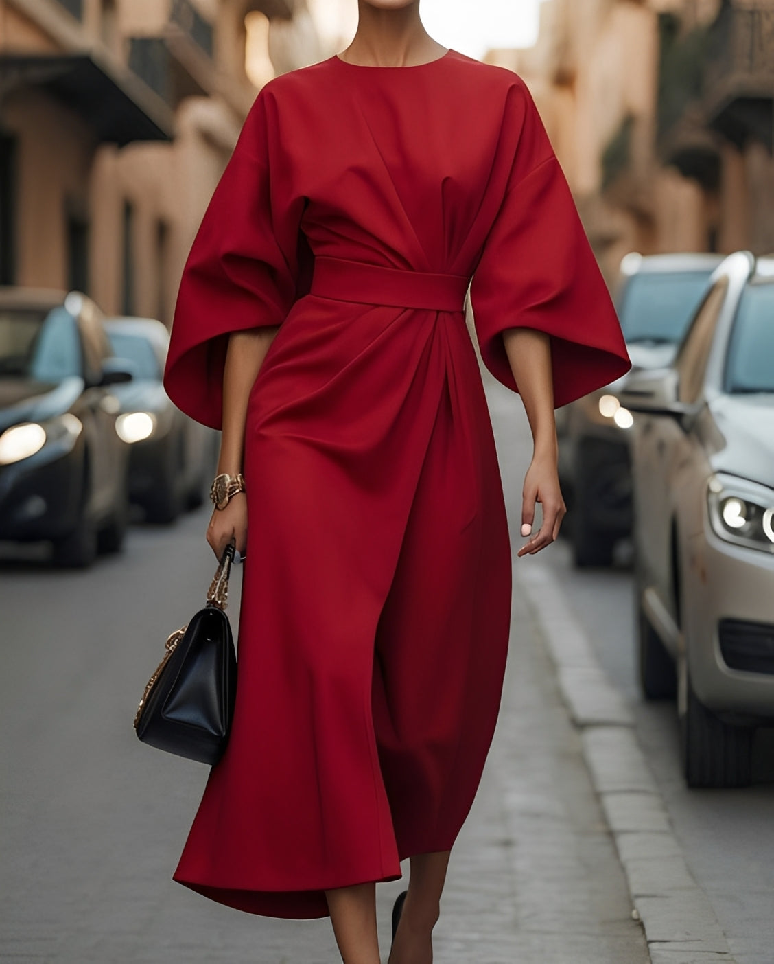 Nancy - Elegantes Midikleid mit Laternenärmeln für Damen