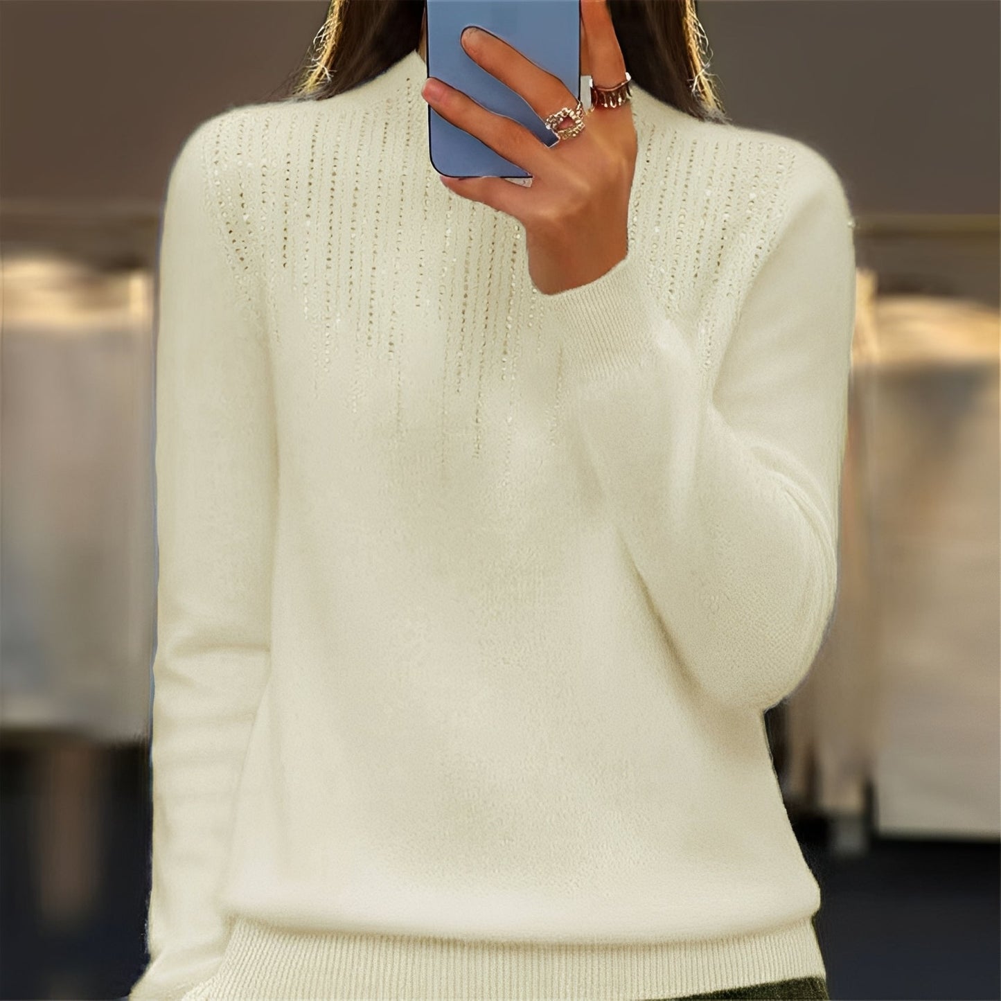 Lucia - Shimmering sweater with mid-height turtleneck for women