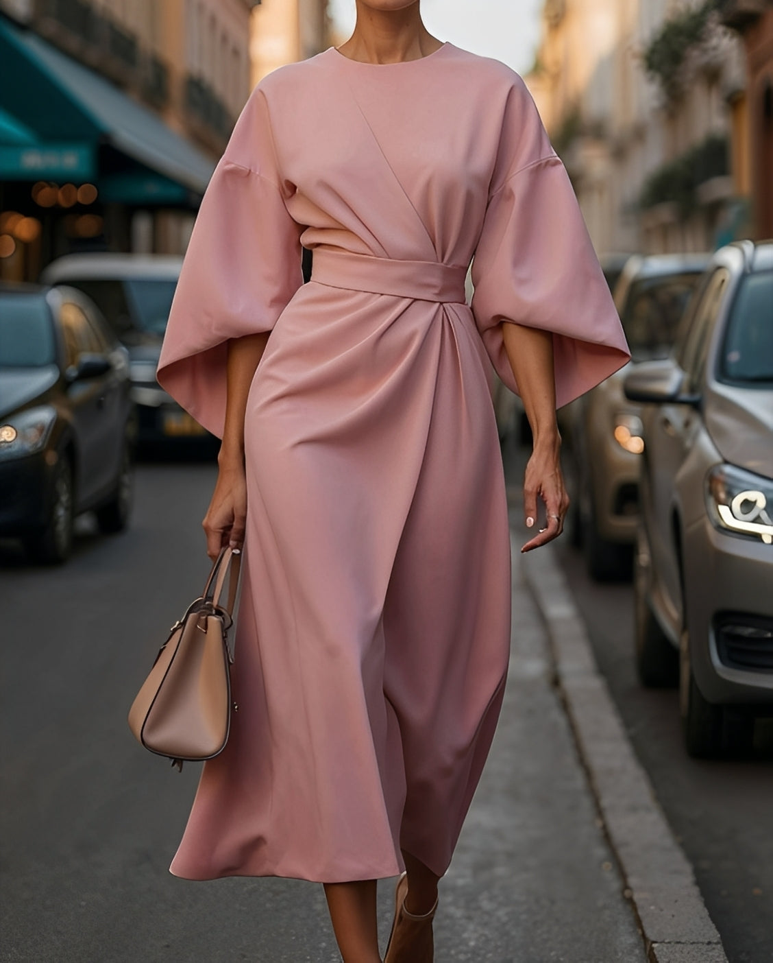 Nancy - Elegantes Midikleid mit Laternenärmeln für Damen