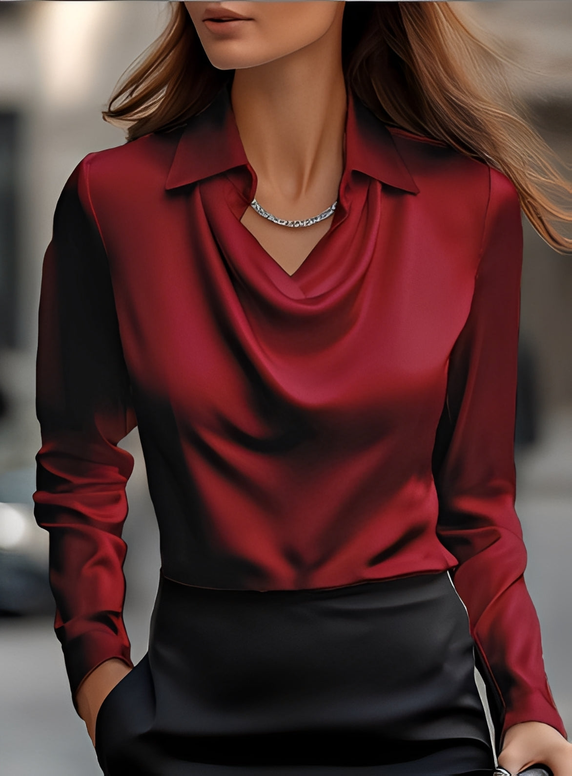 Terry - Blouse formelle plissée à manches longues
