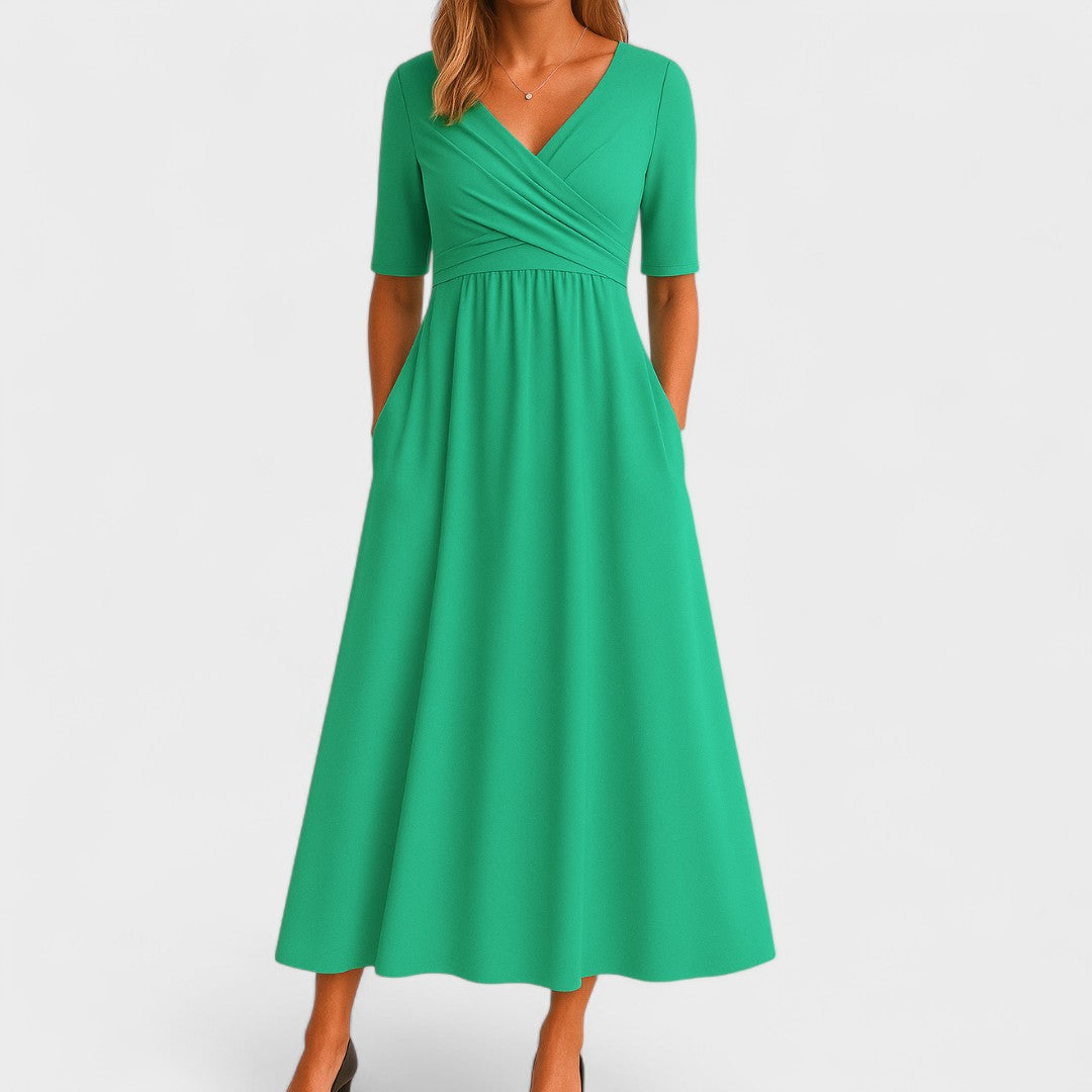 Riley – Robe Midi Sophistiquée avec Col en Surplice