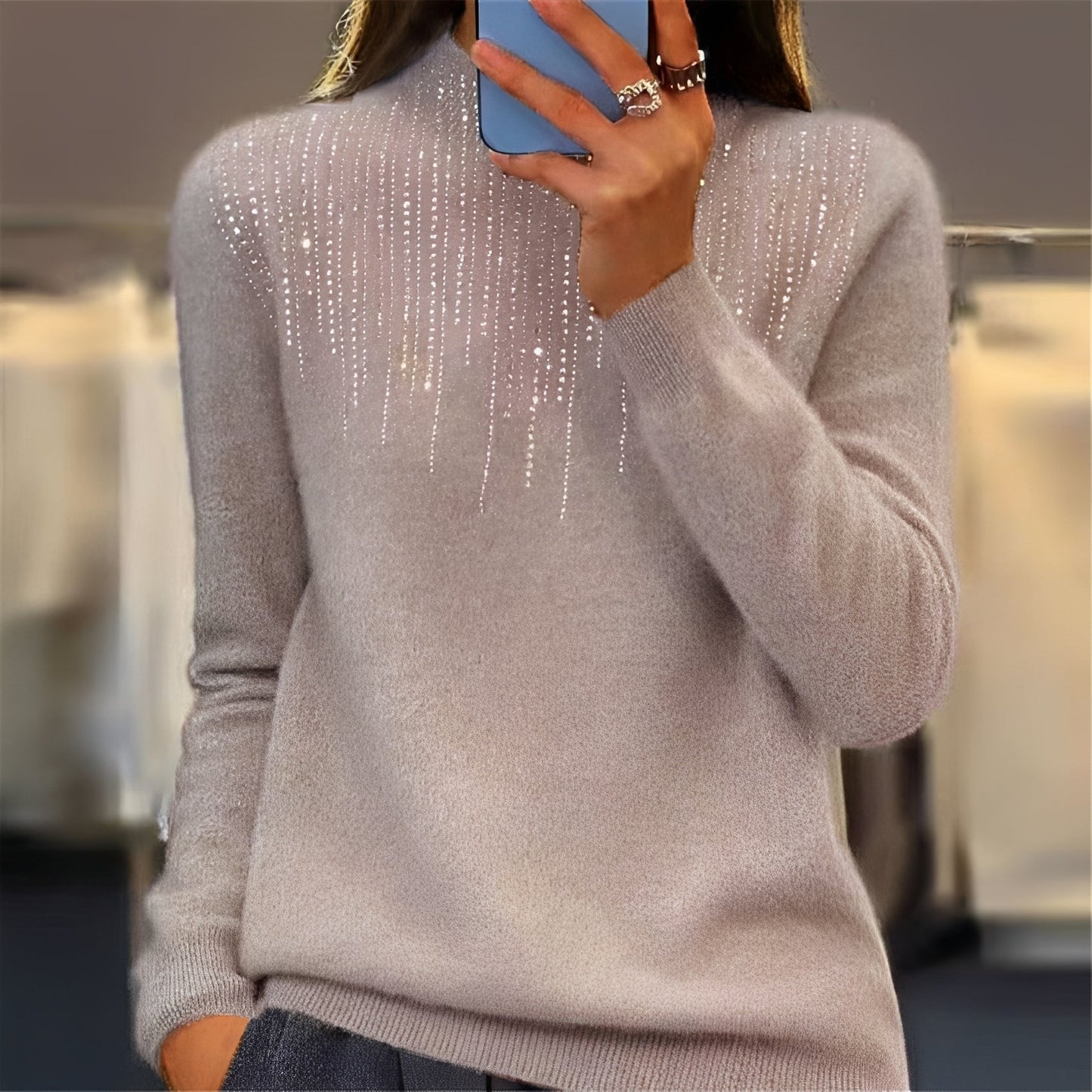 Lucia - Shimmering sweater with mid-height turtleneck for women