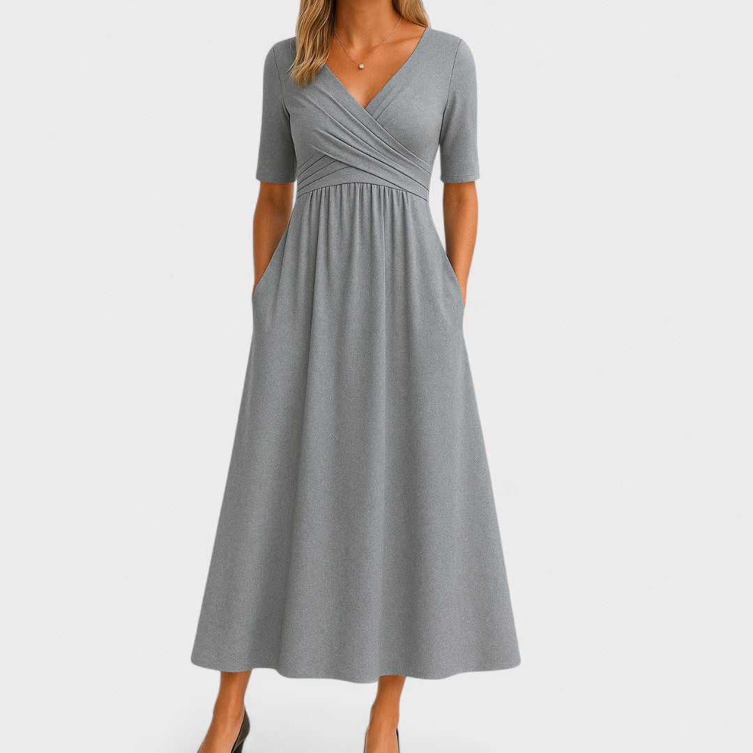 Riley – Robe Midi Sophistiquée avec Col en Surplice