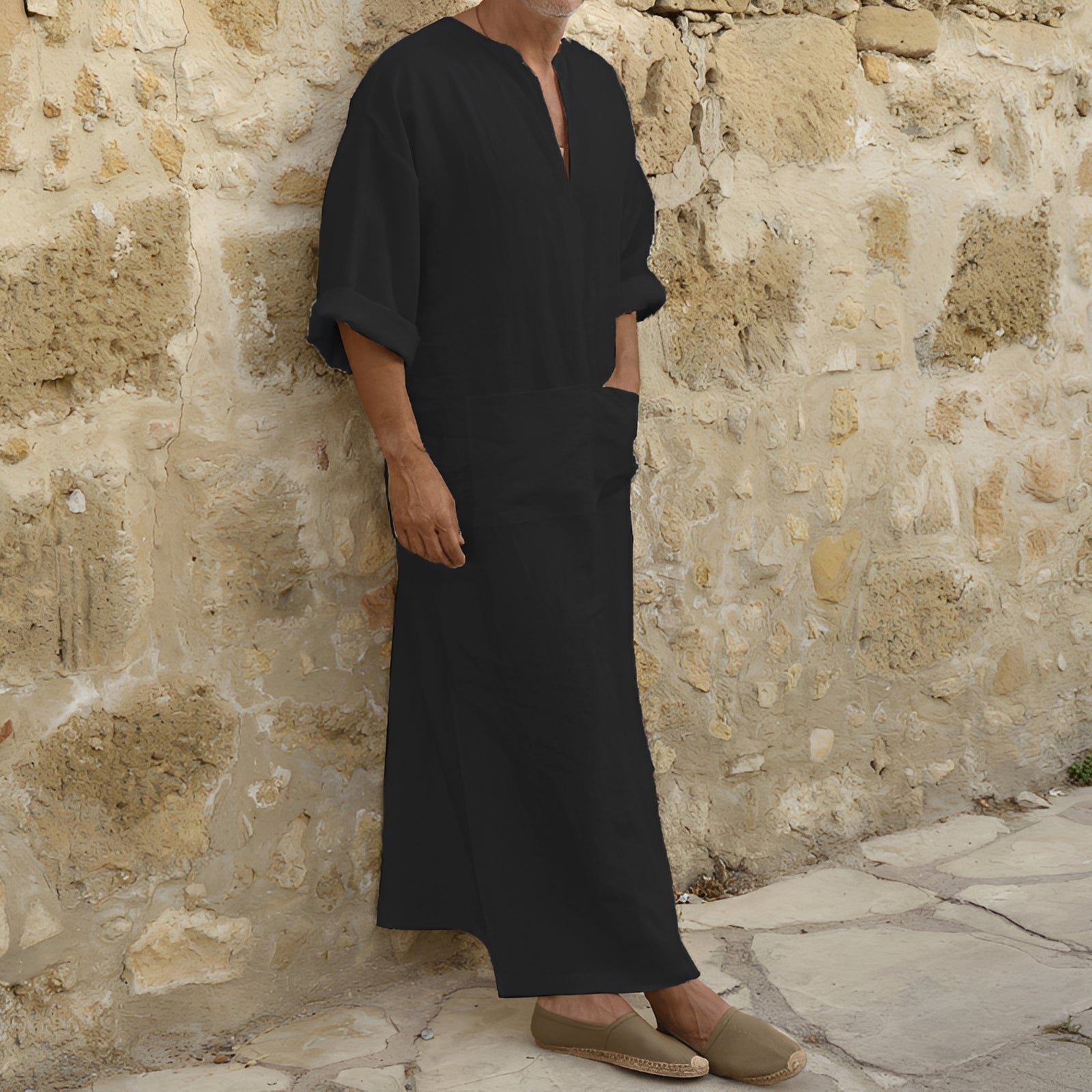 Josiah - Robe-chemise longue simple avec ouverture pour hommes