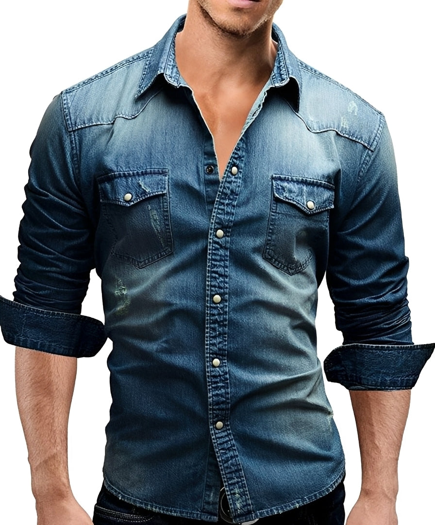 Arjun - Chemise en Jean pour Homme - Relax à Manches Longues