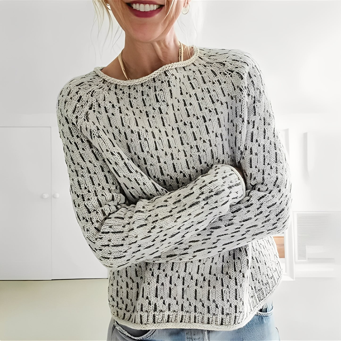 Lucrèce - Casual knitted sweater with boat neckline for women