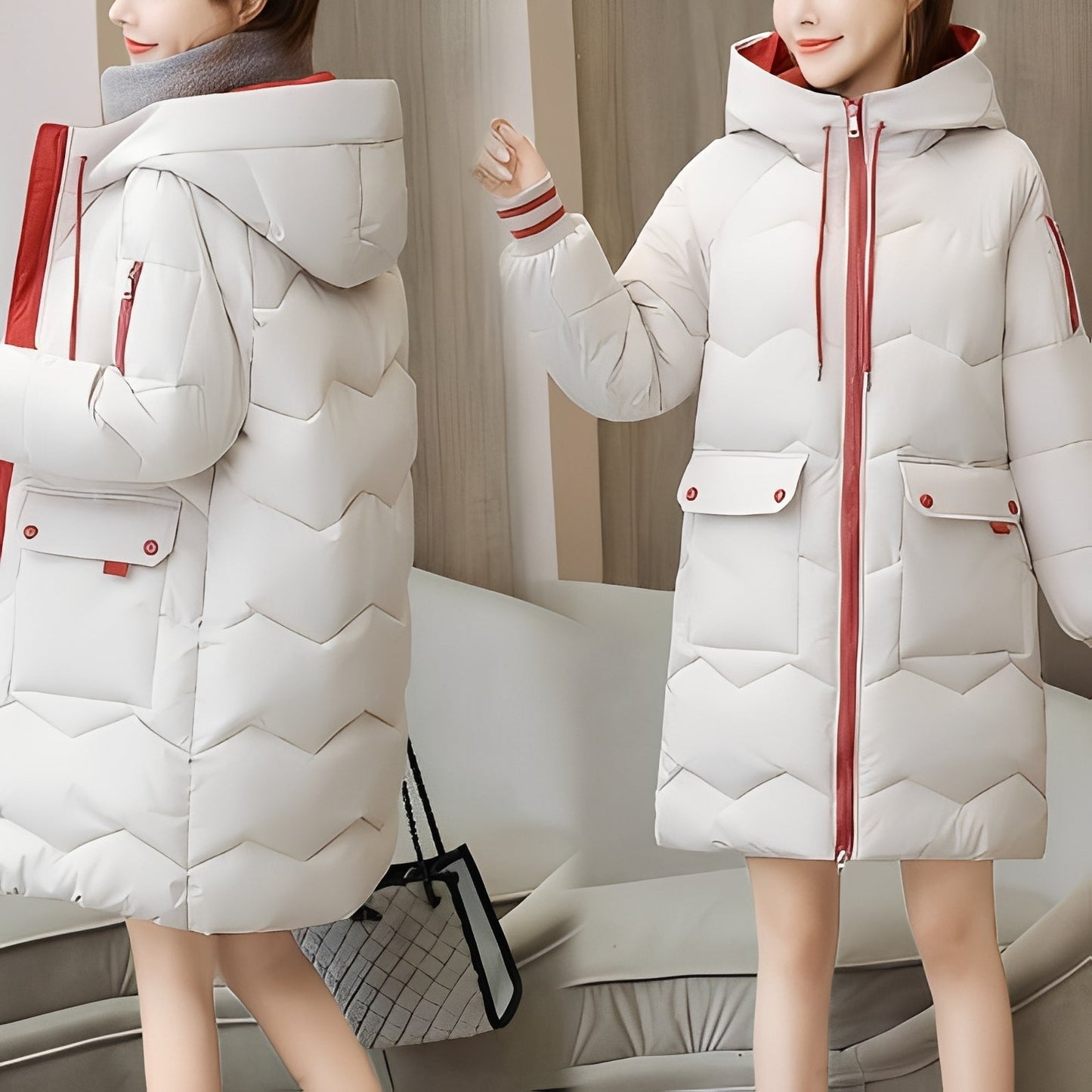Catherine - Trendy long padded coat with hood for women
