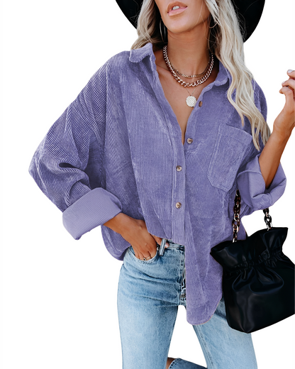 Jemima - Locker sitzendes und lässiges Poloshirt aus Kordvelours für Damen