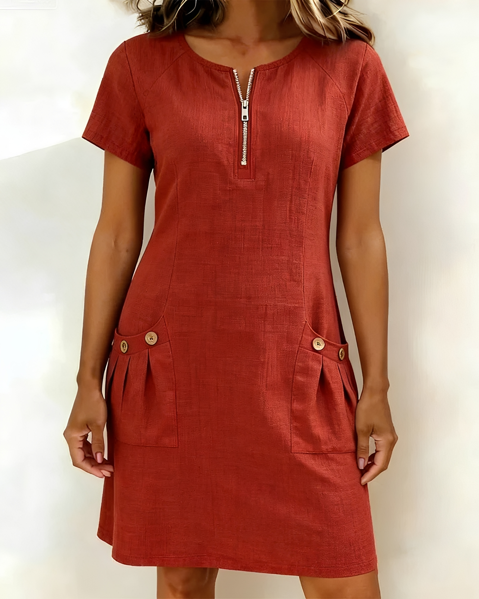 Leola - Robe Mini Élégante à Demi-Zip