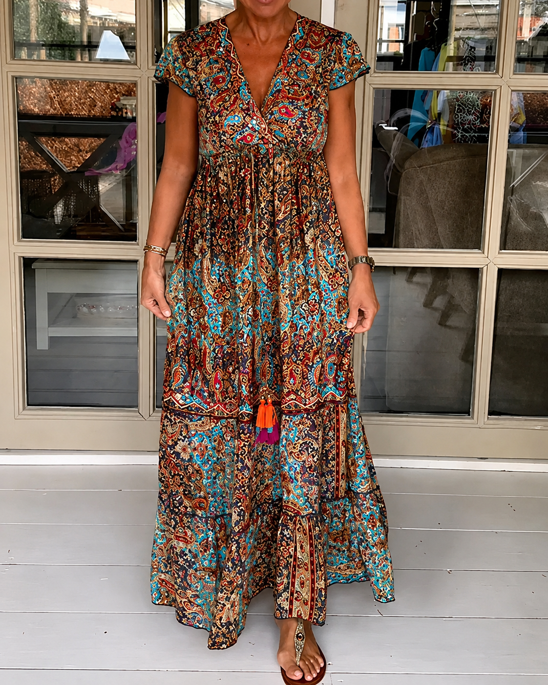 Calneshia - Robe Maxi Élégante à Col en V
