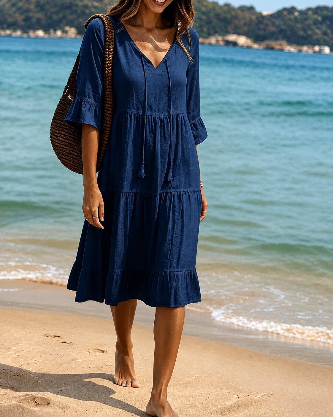 Lorraine - Robe Midi Élégante à Col en V