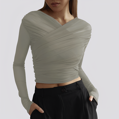 Meghan - Elegant gathered blouse with long sleeves for women