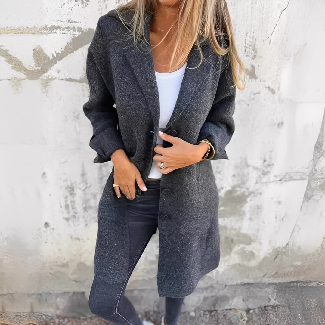 Odile - Long casual coat with lapels for women