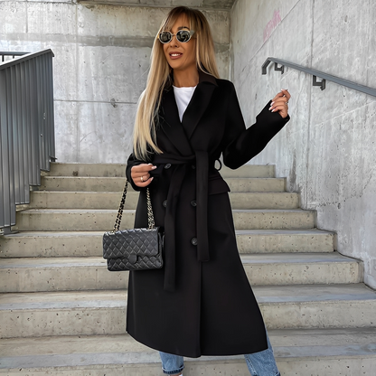 Lydie - Klassischer langer Damenmantel mit langen Ärmeln