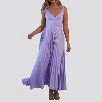 Sabrina - Elegantes langes Kleid mit Falten und V-Ausschnitt für Damen