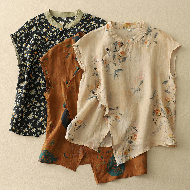 Diana - Top Fleuri Sans Manches