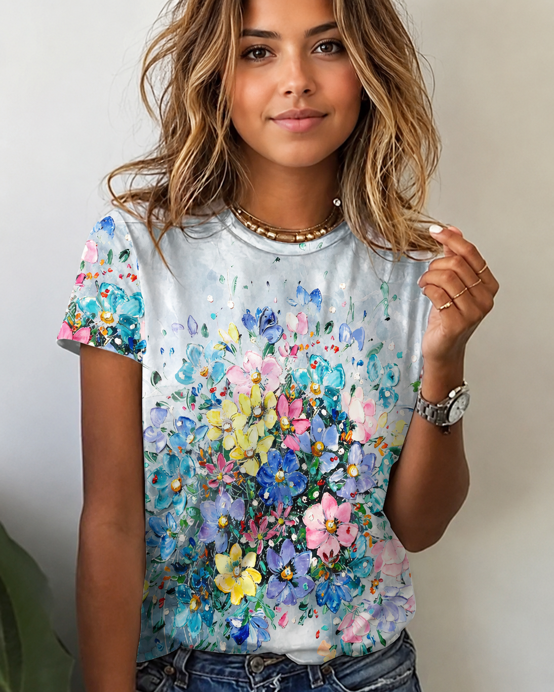 Rajanece - T-shirt Élégant à Col Rond