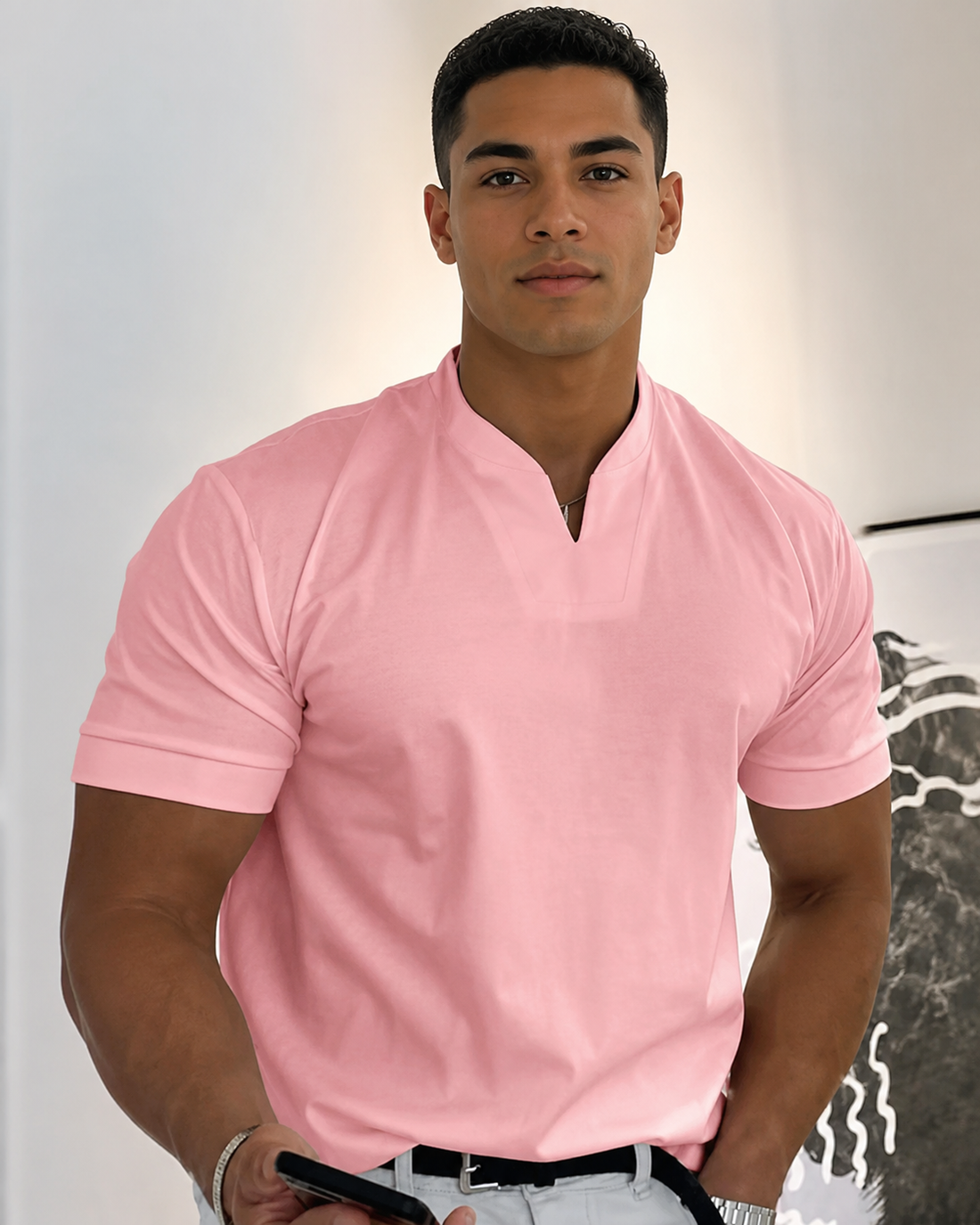 Cédric - T-Shirt Décontracté à Col en V