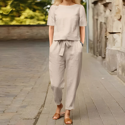 Kerine - Ensemble pantalon en coton et lin pour femme