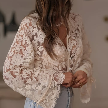 Alexia - Chemisier Raffiné avec Broderies Florales