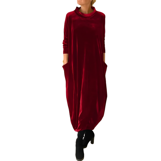 Roxanne - Elegant long velvet dress with pockets for women