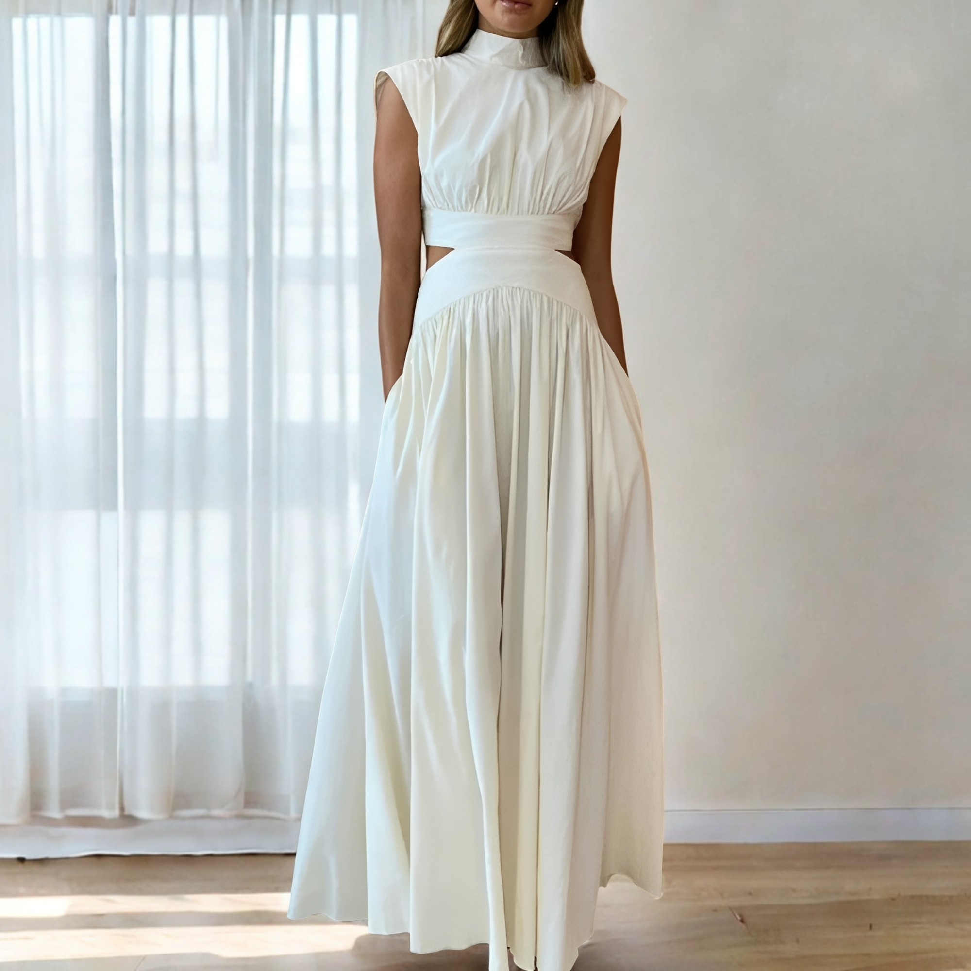 Christina - Robe maxi décontractée avec découpe à la taille pour femmes