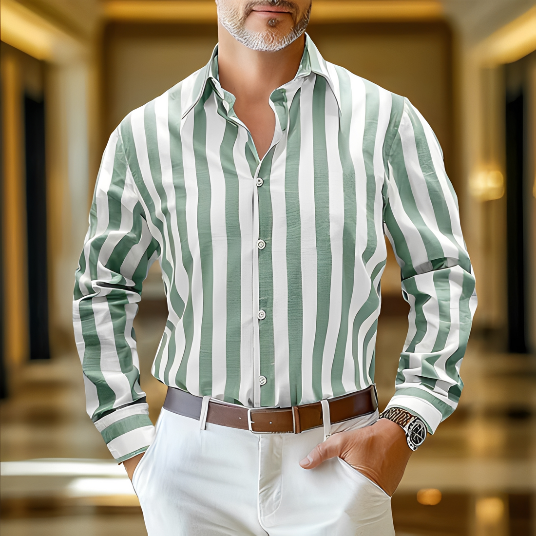 Jomar - Chemise à rayures coupe décontractée pour homme