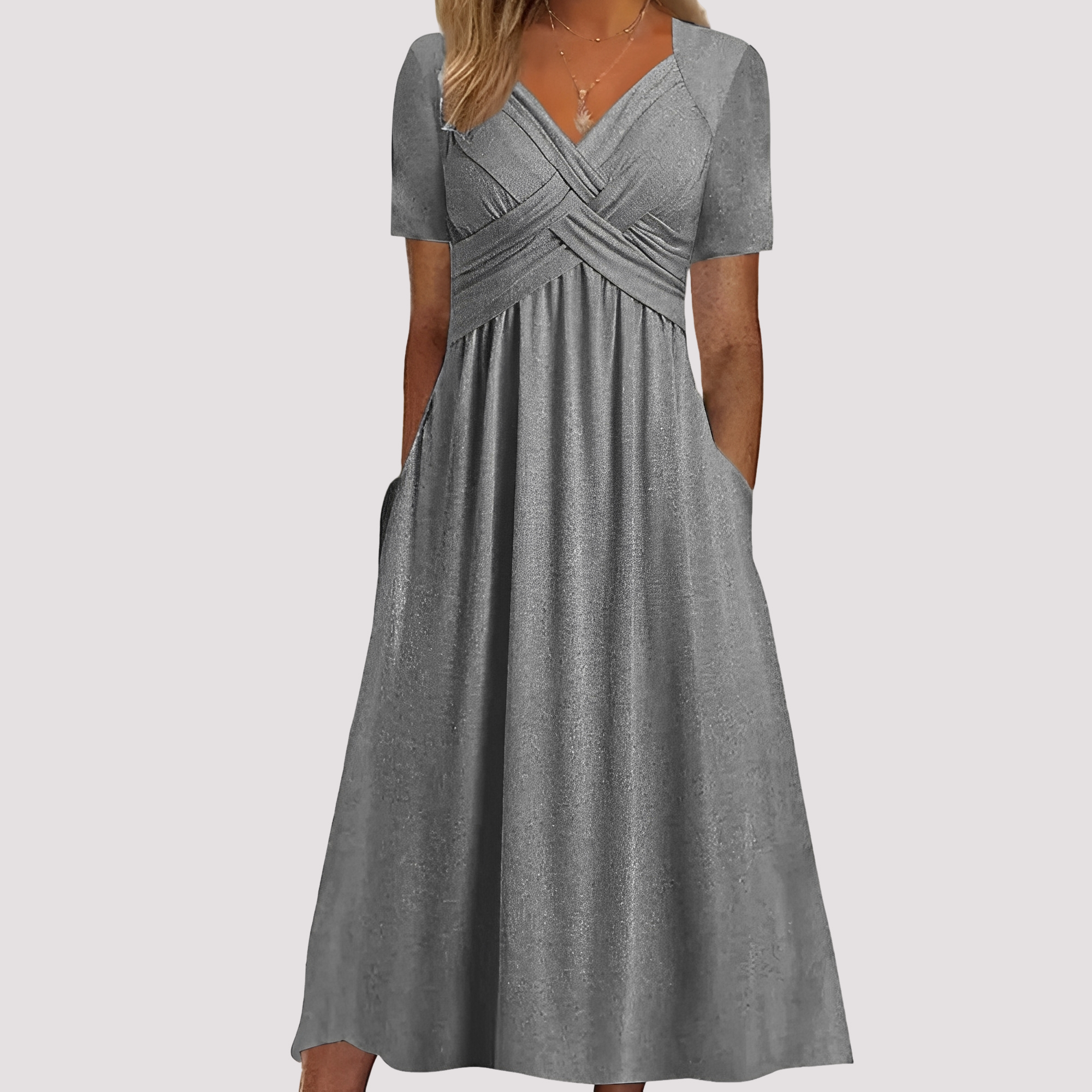 Gabriella - Robe midi élégante avec col en V pour femmes