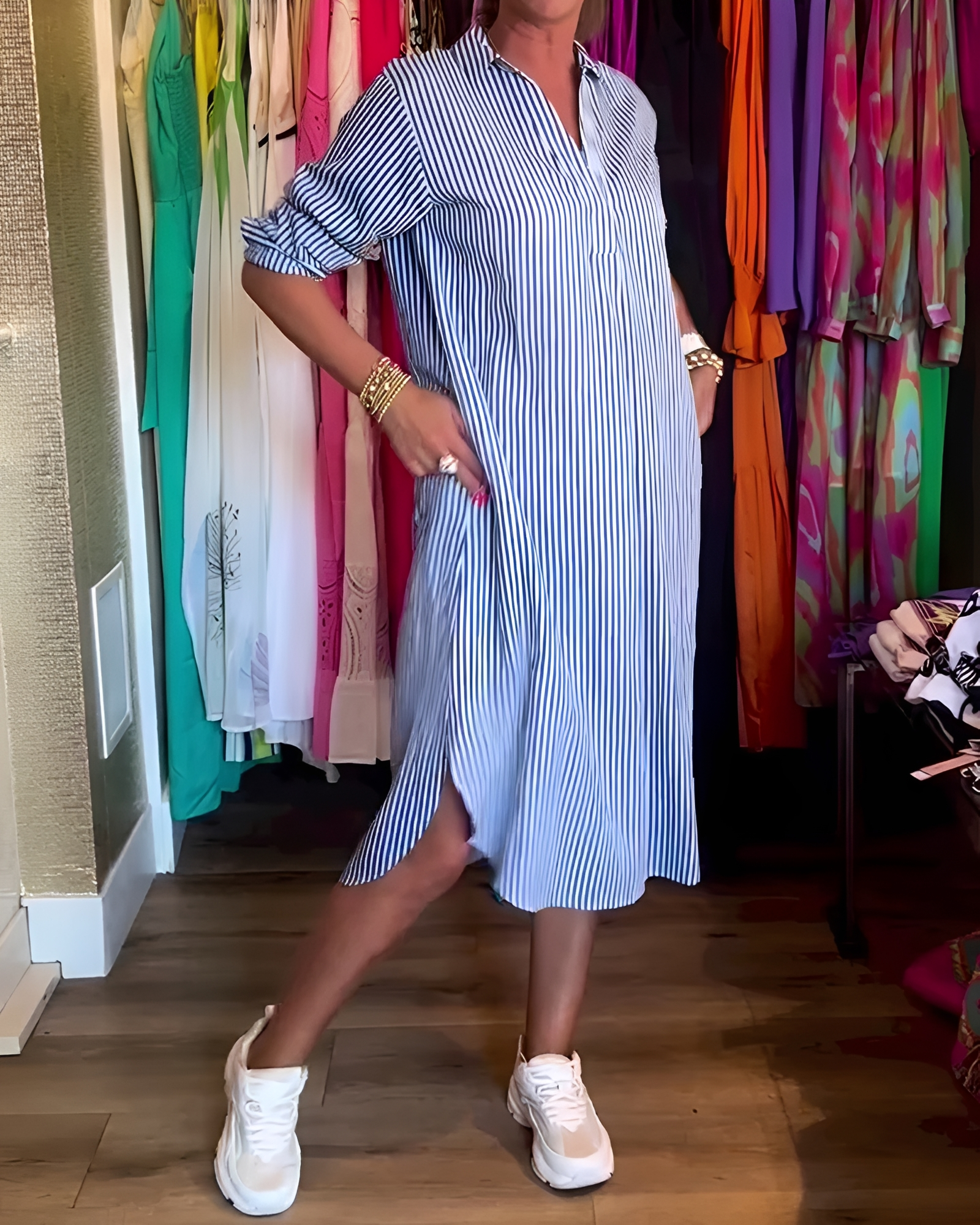 Célia - Robe Confortable à Col et Col en V