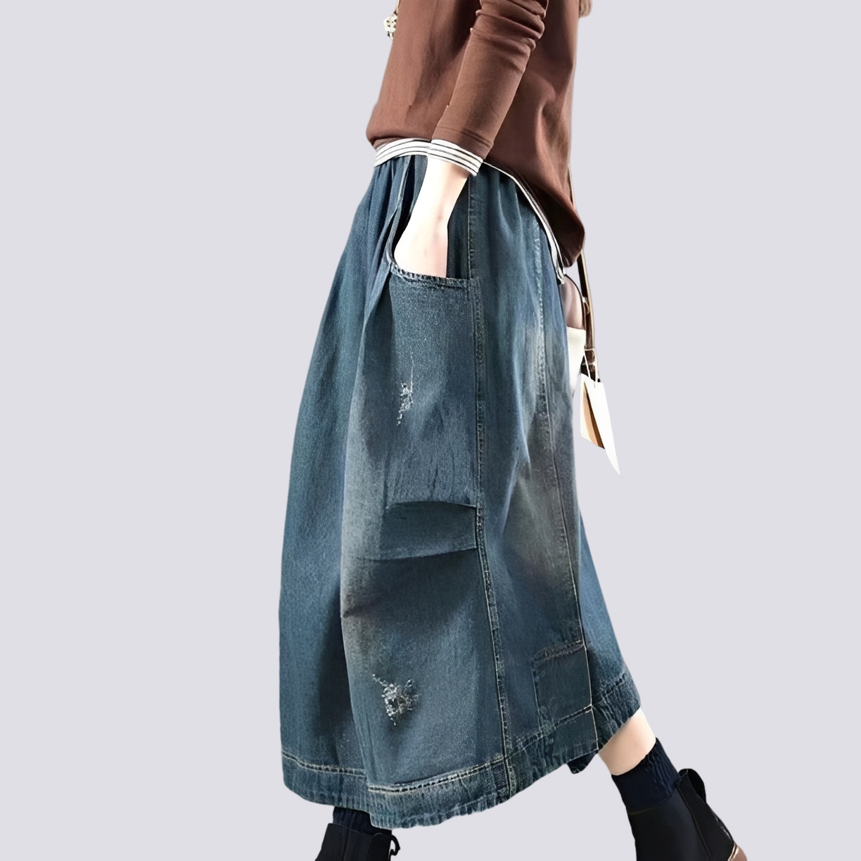 Fiona - Jupe en jean patchwork classique pour femmes
