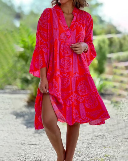 Mia – Robe à manches imprimé boho géométrique