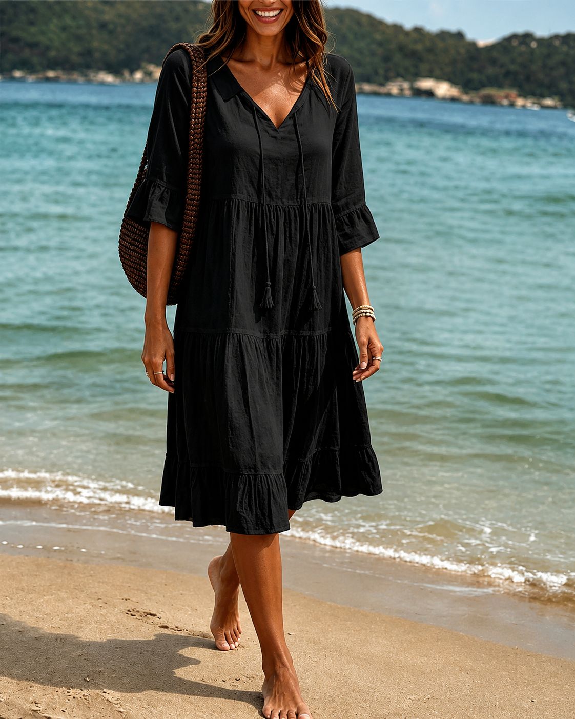 Lorraine - Robe Midi Élégante à Col en V