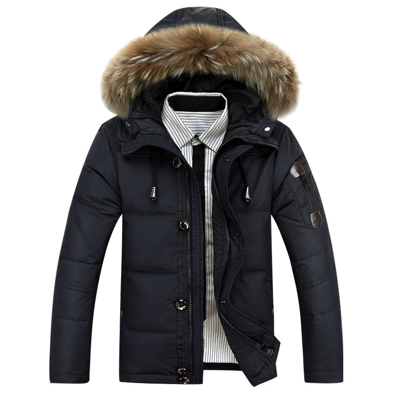 Eddie - Modern men's coat with hood trimmed with fur